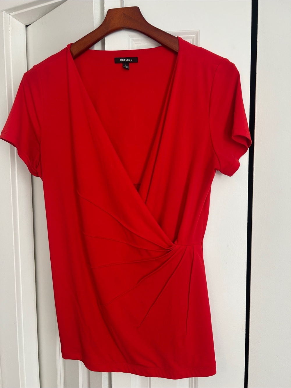 Premise Bright Red Short Sleeve Wrap-Style Top